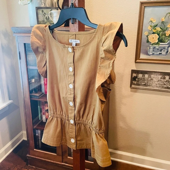 Free Assembly women’s flutter sleeve button top organic cotton SZ XS brown - Picture 5 of 9